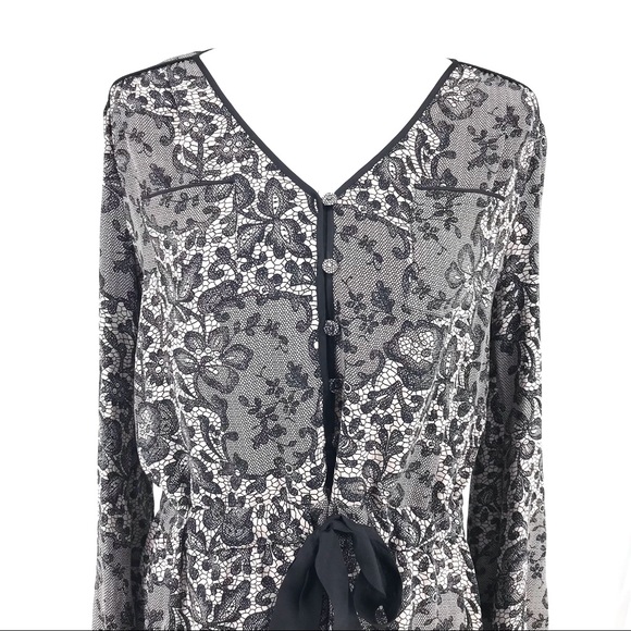 Rebecca Taylor Gray Black Silk Lace Print 100% Silk Long Sleeve Dress - Picture 3 of 10